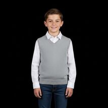 Boys Grey V-Neck Knit Sweater Vest School Uniform Formal Layering Size L - $6.43