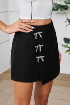 Black Rhinestone Bow High Waist Mini Skirt - $347.56 MXN