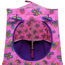 Pink Toy Play Pop Up Doll Tent, 2 Sleeping Bags, Butterfly Print Fabric - £19.94 GBP