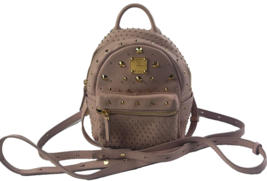 MCM Visetos Mini Backpack Studs Pink Nylon Leather Metal - £406.41 GBP