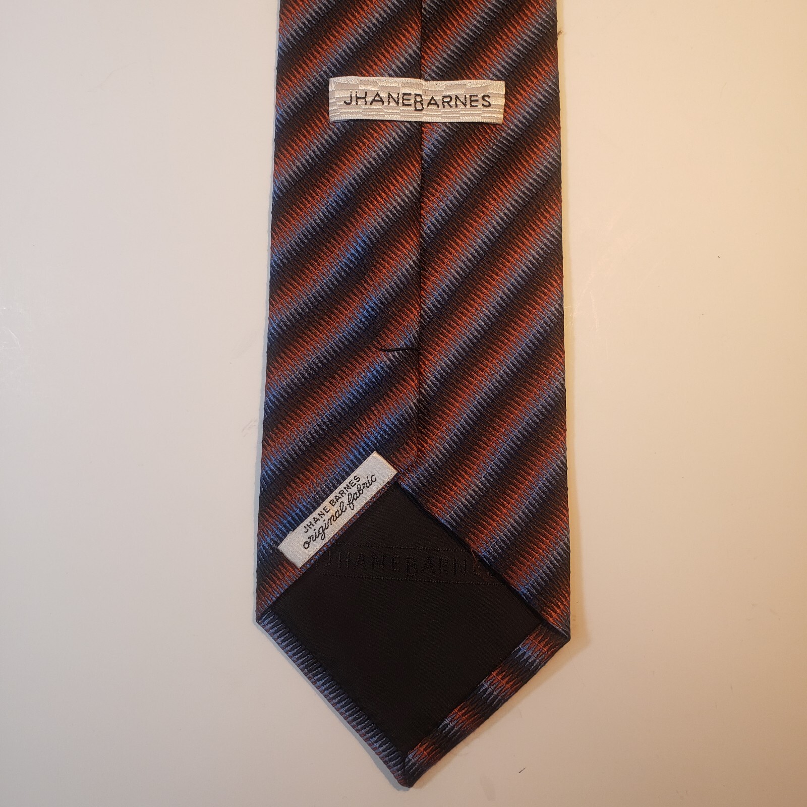 Jhane Barnes Striped Blue & Brown Silk Tie Made in Japan Item image 4