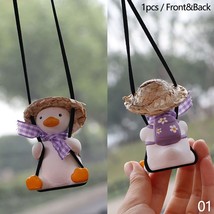 Cute Swing Duck with Straw Hat Car Pendant Auto Rearview Mirror Hanging Ornament - £29.04 GBP