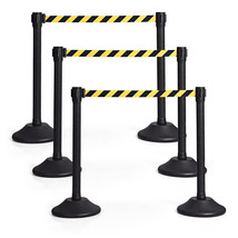 6Pcs Stanchion Post Crowd Control Barriers Queue Pole w/ Retractable Belt Yellow - £132.51 GBP