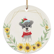 Cute Miniature Schnauzer Dog Ornament Sunflower Wreath Xmas Gift Pine Tree Decor - £11.83 GBP