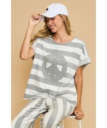 Umgee Peace Sign Patch Striped French Terry T-Shirt - $61.62 CAD