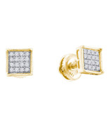 14k Yellow Gold Womens Round Diamond Square Cluster Earrings 1/10 Cttw - $224.54 CAD