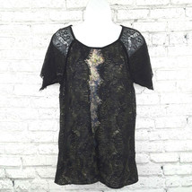 BKE Boutique Womens Top Small Black Lace Floral Scalloped Hem Sleeve Blouse - $17.95