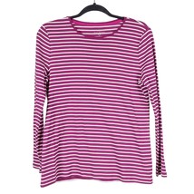 Talbots Tee Shirt PL Women Petite L NEW Striped Purple White 100% Cotton... - $23.62