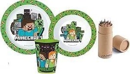 Minecraft 3-Piece Microwave Safe Tableware Set - Plate, Bowl &amp; Cup with ... - $366.58 MXN