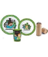 Minecraft 3-Piece Microwave Safe Tableware Set - Plate, Bowl &amp; Cup with ... - $20.04