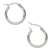 Solid Stainless Steel Round Smooth Medium 19mm Hoop Hoops Pierced Earrings - £7.50 GBP