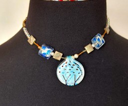 Women&#39;s Fashion Jewelry Blue Glass Pendant Blue and Silver Tone Spacers - $15.00