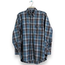 Vintage Trader Bay Shirt Mens Large Tall LT Blue Gray Plaid Cotton Button Adult - £10.04 GBP