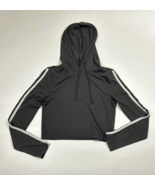 Ardene Soft Cropped Pullover Hoodie Black with Racing Stripes Size XS - £12.46 GBP