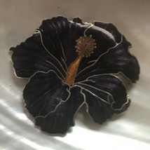 Vintage Large Purple Enamel Flower with Orange Stamen Silvertone Cloisonne Pin B - £11.14 GBP