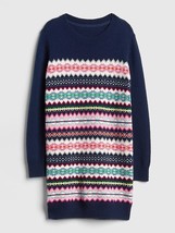 New Gap Kids Girl Fair Isle Navy Blue Long Sleeve Crew Sweater Dress 6 7... - £26.33 GBP