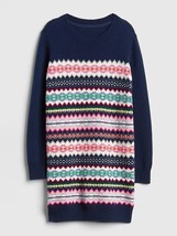 New Gap Kids Girl Fair Isle Navy Blue Long Sleeve Crew Sweater Dress 6 7... - £25.91 GBP