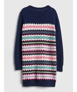 New Gap Kids Girl Fair Isle Navy Blue Long Sleeve Crew Sweater Dress 6 7... - £25.91 GBP