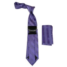 Men's Stacy Adams Tie and Hankie Set Fancy Woven Silky Satin #SAT95 Lavender image 2