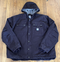 Carhartt Sherpa Lined Jacket Coat Hooded Dark Brown Mens 2XL - £109.57 GBP