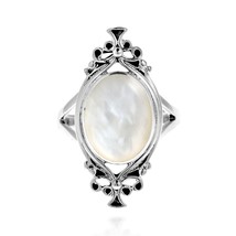Bohemian White Mother of Pearl Oval Statement .925 Silver Ring-9 - £18.98 GBP