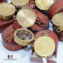 NauticalMart Brass Pocket Compass W/Beautiful Leather Case Set of 10 Units - £318.95 GBP