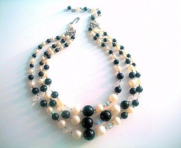 Multistrand Bib Necklace Glass Pearls Lucite Beads &amp; Aurora Borealis Cry... - $28.00