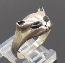 925 Sterling Silver - Vintage Cute Enameled Cat Face Solid Ring Sz 9 - R... - £25.10 GBP