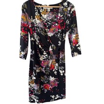 Whimsigoth Womens Faux Wrap Midi Dress Size 6 V Neck Black Floral Dark B... - $514.81 MXN