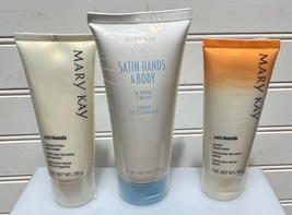 Mary Kay Satin Hands unscented &amp; Peach Hand Cream Lotion 3oz &amp; 6oz buffing cream - £32.25 GBP