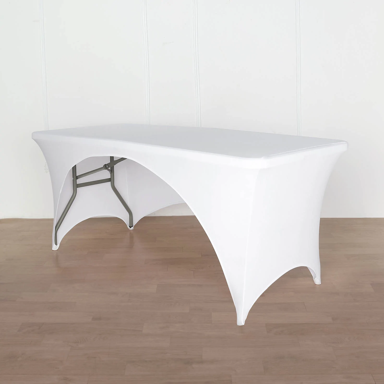White - 6FT Table Cover Rectangular Fitted Tablecloth Open Back Stretch Spandex - £31.83 GBP
