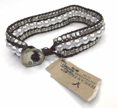 American Eagle Outfitters AEO Wrap Bracelet Faux Pearls Metal Leather Boho Beach - £11.98 GBP