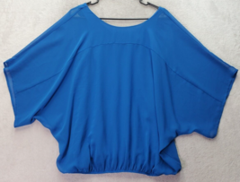 Express Blouse Womens Large Blue Sheer 100% Polyester Dolman Sleeve Round Neck - £14.58 GBP