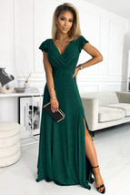 Numoco 411-1 CRYSTAL long shimmering dress with a neckline - green - £105.44 GBP