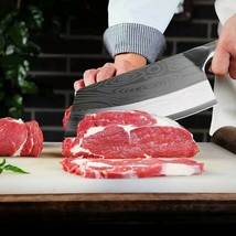 Durable Damascus Pattern Kitchen Chopping Meat Cleaver Slicing Butcher Knife - £25.62 GBP