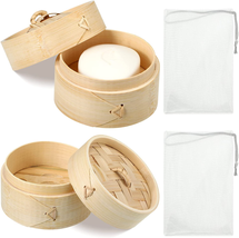 Natural Bamboo Soap Bar Holder with Lid Soap Dish Drain Foaming Net Shampoo Cont - £18.85 GBP