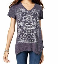 Style &amp; Co Womens Petite Plus Purple Floral Print Handkerchief Hem T Shirt NEW - £9.95 GBP