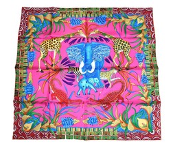 Hermes Scarf La Marche du Zambeze 90 cm silk pink Carre elephant river 35&quot; - £638.07 GBP