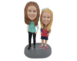 Custom Bobblehead Gorgeous School Girl Wearing Tank Top With Her Stylish Mother  - £120.22 GBP