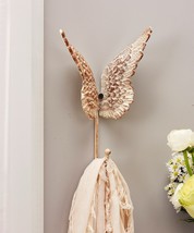 Angel Wings Single Wall Hook 9" High Cast Iron Distressed Cream Textural Detail  image 2