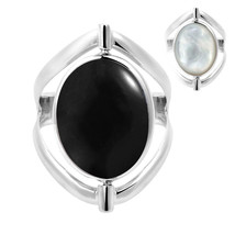 Two in One Flip Red Black Onyx and White MOP Oval Sterling Silver Ring-10 - £20.88 GBP