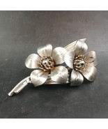Hollywood Regency Brushed Silvertone Magnolia Blossom Brooch Pin Vintage... - $18.00
