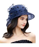 French Kentucky Women&#39;s Polka-Dot Organza-Brim Derby Hat Navy - $19.20 CAD