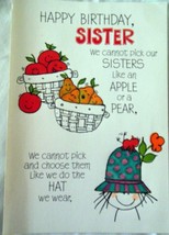 Hallmark Tri-Fold Fruit Cartoon Happy Birthday Sister  Card 1970s - £4.69 GBP