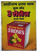 Vintage Litho Advertising Tin Sign Brooke Bond 3 Roses Dust TEA India - £39.22 GBP