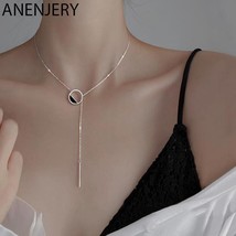 ANENJERY Silver Color Geometric Black Round Necklace for Women Long Tassel Sweat - £12.50 GBP