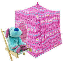 Pink Toy Pop Up Doll, Stuffed Animal Tent, 2 Sleeping Bags, Flower Print Fabric - £19.94 GBP