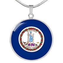 Express Your Love Gifts Virginia State Flag Necklace Engraved 18k Gold Circle Pe - £54.23 GBP
