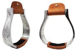 Horse Saddle Stirrups Western Saddle Aluminium Engraved Oxbow Stirrups 5... - $44.54