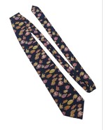 Burberry Fish Print Silk Tie Navy Blue Made In France - £15.56 GBP